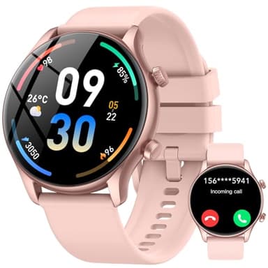 Montre Connectée Homme Femme, 1,39“ HD Écran Tactile Smartwatch Avec Appels Bluetooth, 120+ Sportifs Modes Montre, Montre Intelligente de Surveiller Cardio, Podometre et Sommeil pour Android iOS,Rose