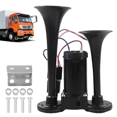 GAOUTO Klaxon LWK - 12 V - 120 dB - Double tube - Super puissant - Avec compresseur - Kit de klaxon à air comprimé - Pour tous les véhicules, voitures, trains, bateaux