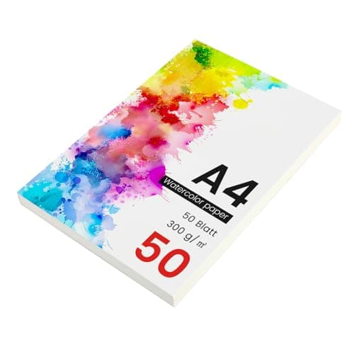 Papier pour aquarelle 300 g/m² – 50 feuilles de aquarelle papier pour aquarelle, gouache et acrylique – Robuste et sans acide pour des résultats brillants – Papier aquarelle polyvalent.