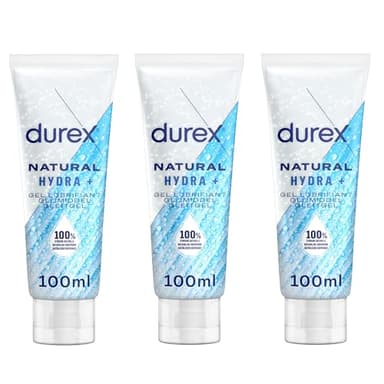Durex - Lot de 3 Gels Lubrifiant Naturels Hydratants - A base d'Acide Hyaluronique - 3x100ml
