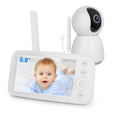 Yicty Moniteur pour Bébé Écran IPS 5" Caméra HD 1080P pour Chambre De Bébé Angles De Rotation Multiples Longue Distance De Transmission Vision Nocturne Alarmes De Température 10 Berceuses Intégrées