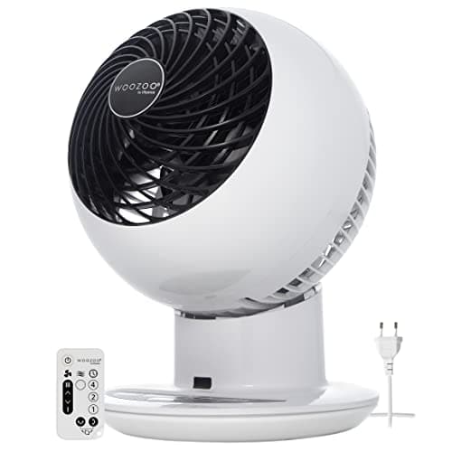 Iris Ohyama, Woozoo, Ventilateur de Table, 30m², Blanc, 5 Vitesses, Télécommande, Silencieux, Oscillation Multidirectionnelle, pour Chambre, Salon, Circulateur d'Air, Petit, Puissant, PCF-SC15T