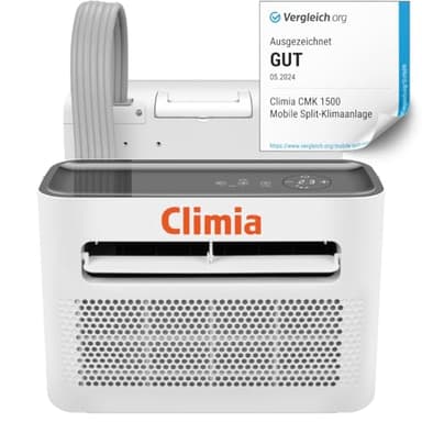 Climia CMK 1500 Climatiseur portable pour caravane jusqu'à 15 m² - Climatiseur split pour camping-car - 5 000 BTU/h - Convient également pour le séchage, classe énergétique A