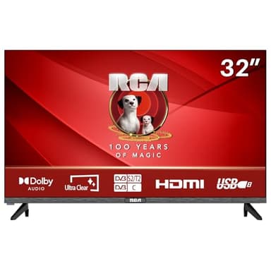 RCA E32 TV 32 Pouces Télévision 80cm HD sans Bord avec Dolby Audio Triple Tuner (DVB-T/T2-C-S/S2) HDMI USB CI+ y Compris Mode Hôtel 2024 [Classe énergétique F]