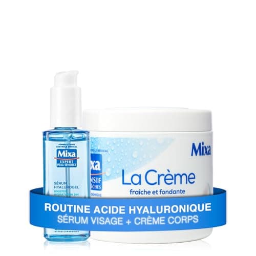 Mixa Expert Peau Sensible – Coffret Routine 2 Produits à l’Acide Hyaluronique Pur – Sérum Hyalurogel 30ml + La Crème Fraîche et Fondante 400ml – Visage & Corps – Hydratation 24h – Hypoallergénique