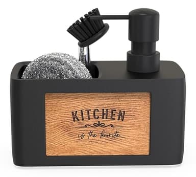 CHILL HOUSE Distributeur Savon Cuisine Porte Eponge Noir - Distributeur Liquide Vaisselle Cuisine - Distributeur de Savon Liquide - Soap Dispenser - Distributeur Produit Vaisselle