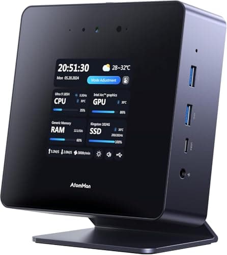 AtomMan X7 Ti Mini PC Barebone Intel Core Ultra 9 185H, caméra 1080P/RJ45 5 Gbit/s × 2/Wi-FI 7/Bluetooth 5.4/HDMI 2.1 FRL/DP 2.0/USB4 × 2,4 x USB A, OCUlink 4X(Pas de RAM/SSD