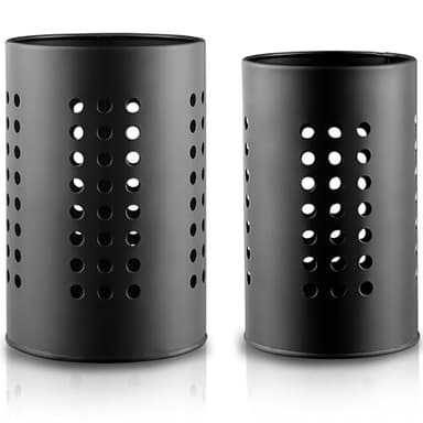Evanda Porte-ustensiles de cuisine pour comptoir Pack de 2, Panier d’ustensiles noir en acier inoxydable, organisateur élégant de ferme et pot d’ustensiles de décor de cuisine