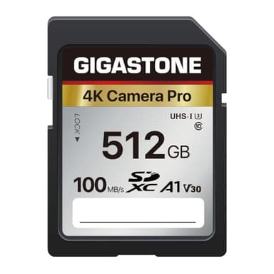 Gigastone Carte Mémoire SDXC 512 Go, 4K Caméra Pro Série, Vitesse de Transfert allant jusqu'à 100 Mo/s. Compatible avec Caméra Canon Nikon Sony Caméscope, A1 V30 UHS-I Classe 10 pour 4K UHD Vidéo