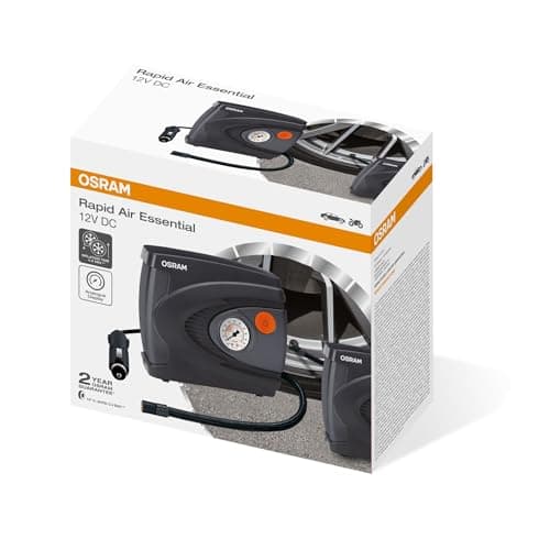 OSRAM Rapid Air Essential, gonfleur de pneus analogique compact, gonfle un pneu en 4,5 minutes, OTI610, alimenté par une prise 12 V embarquée, black
