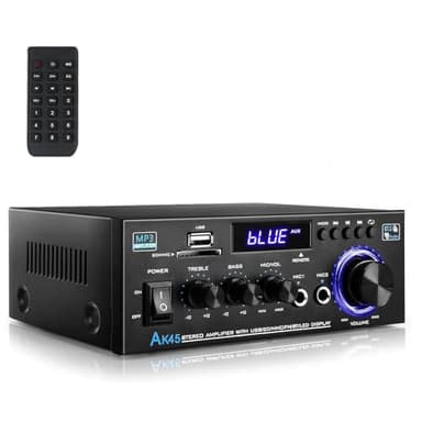 Romicta Amplificateur Audio AK45, Amplificateur HiFi, Amplificateur stéréo 600W 2 Canaux, Bluetooth 5.0, 12V 220V, LCD, Hi-FI, Radio FM Portable, entrée SD Card/USB, pour la Maison ou la Voiture