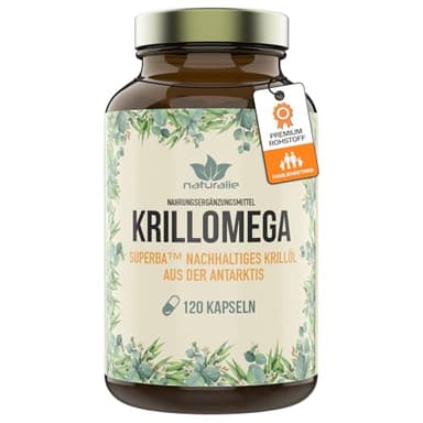 naturalie® - Capsules d'huile de krill | SUPERBA™ BOOST | Krill antarctique issu d'une capture durable certifiée MSC | Qualité de marque testée en laboratoire | 120 capsules dans un verre marron