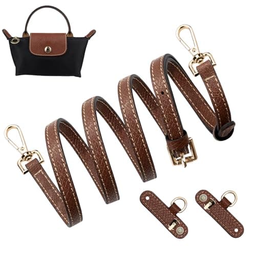 SOPROM Bandouliere pour Longchamp Sac Le Pliage Mini, Bandoulière Sangle Réglable Femme Anse Laniere Strap Kit(Largeur de la bandoulière 1.1cm,Brun&Or)