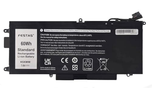 FESTAS 7.6V 60Wh K5XWW N18GG 6CYH6 725KY Batterie Compatible avec Dell Latitude 5289 E5289 7389 7390 2-en-1 P29S001 P29S002 Series Ordinateur PC Portable