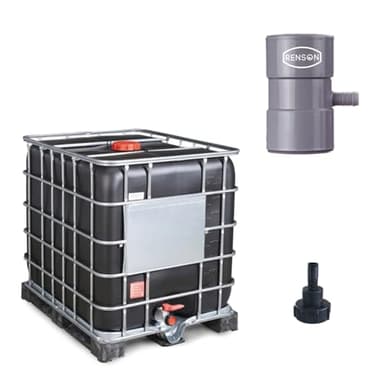 Kit de récupération d'eau de Pluie, avec IBC 1000L, collecteur de gouttière et Adaptateur pour Tuyau d'arrosage, cuve à Eau reconditionnée RENSON