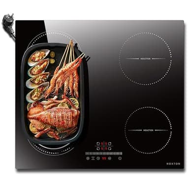NOXTON Plaque à Induction Flexizone avec Prise, Table de Cuisson Induction 60 cm Encastrable avec Contrôle du Curseur, Minuterie, Sécurité enfant, 220V-240V, 3500W