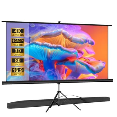 VISULAPEX 80” Ecran Videoprojecteur sur Pieds, 16:9 HD Premium sans Pli Ecran de Projection sur Trépied avec Sac de Transport, Écran Projecteur Intérieur pour Films et Présentations
