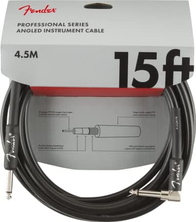 Fender"Professional Series Câble Instrument - 4.5m - Droit,Angle - Noir, épais, Souples et Robustes, Son Sans Aucun Bruit Parasite