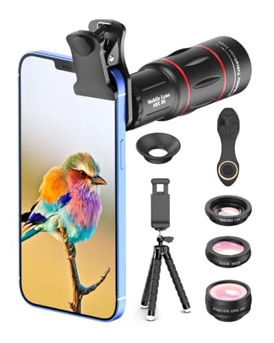 Apexel Ensemble de lentilles, télescope 18x, objectifs Larges 0,63x et Macro 15x, Objectif Fisheye 198 °, trépied Flexible pour iPhone Samsung et la Plupart des téléphones