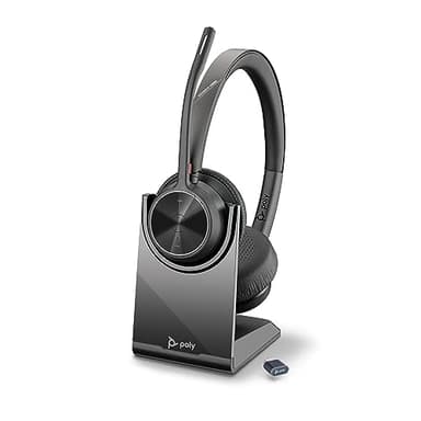 Micro-casque sans fil Poly Voyager 4320 UC et socle de chargement, Micro-casques binauraux avec perche microphone antibruit, Connexion à un PC/Téléphone portable via Bluetooth, Fonctionne: Teams, Zoom