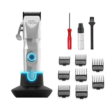 GAMMAPIU' Cyborg Tondeuse à Cheveux Professionnelle Homme, Clipper avec Moteur Brushless, 2 Leviers de Lame Réglables 0 Gap, 200 Minutes d'autonomie sans fil, 8 Peignes, Corps en Métal