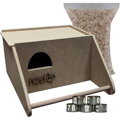 Grand nid pour inséparables, perruches avec anneaux 2025 et copeaux pour le lit, nichoir en bois intérieur pour oiseaux, avec attaches pour la cage à oiseaux, 23 cm x 27 cm x 14 cm
