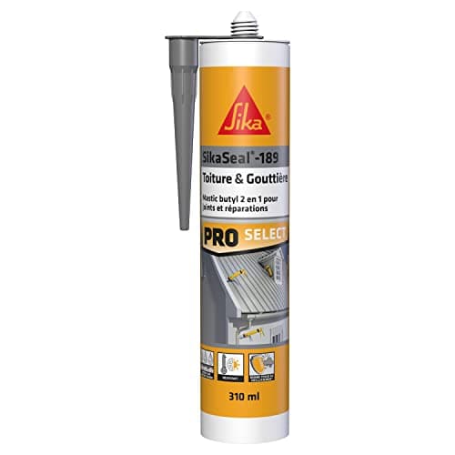 SIKA - Mastic et colle butyle 2 en 1 - SikaSeal-189 Toiture & Gouttière gris - Joints et réparations en couverture et vitrerie - Extérieur - 310 ml