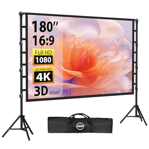 Écran de Projection 180 Pouces avec Support Portatif, LEORFI Portable Extérieur Écran, 16:9 4K Full HD Écran Vidéoprojecteur de Cinéma en Intérieur, Réglable en Hauteur, pour Home Cinéma et Camping