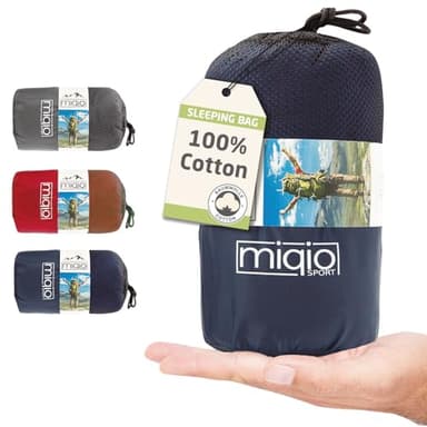 MIQIO 2in1 Drap Sac de Couchage Coton avec Fermeture Éclair Continue (Joignable): Confort Léger Sac de Couchage et Couverture de Voyage XL en Un - Sac de Couchage d'Été Drap Intérieur (Bleu/Gauche)