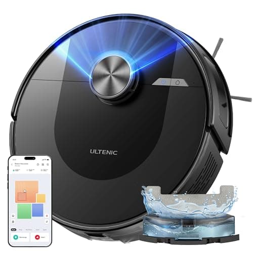 Ultenic D10+ Aspirateur Robot, Navigation LiDAR, 5000Pa/120Min, Robot Aspirateur Laveur Mince, Silencieux - Idéal pour Poils d’Animaux, Cheveux, Poussière et Moquettes