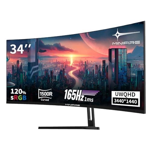 Minifire Écran PC Gaming Incurvé 34 Pouces, 2K UWQHD(3440x1440),1ms MPRT, 165Hz(DP), 100Hz(HDMI), AMD FreeSync, Moniteur Gaming 1500R, VA Panel, 2xHDMI 2.0/2xDP 1.4 Ports(MFG34C5Q câble DP Inclus)
