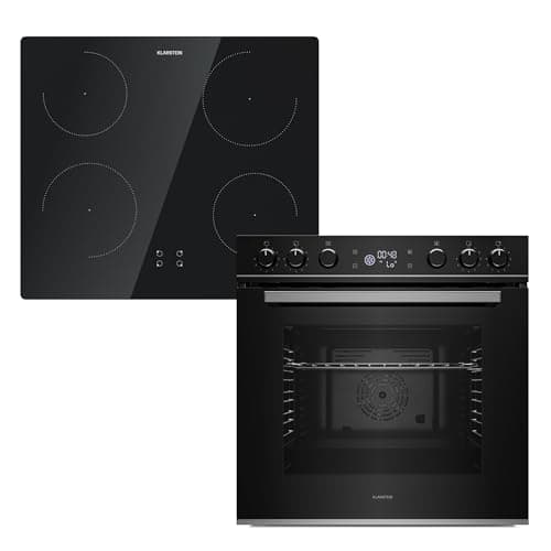Klarstein ControlSync Four Avec Plaque Induction - Four 72L Avec Minuterie Numérique, 9 Fonctions, Sécurité Enfants, Plaque 4 Zones Avec Booster, Design Verre Noir, Classe Énergétique A