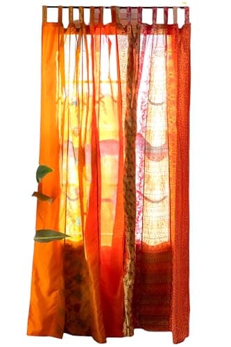 Rajbhoomi Sari Rideaux colorés filtrant la lumière - Rideaux bohème, panneau de lit, tapisserie ou traitement de fenêtre - Couleur orange (213 x 119 cm), (SC12)