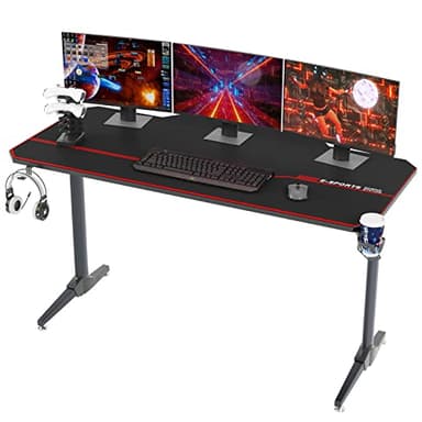 SogesHome Bureau Gaming,Ergonomic Bureau Gamer Bureau Gaming PC,avec Tapis de Souris Intégral, Porte-gobelet, Crochet pour Casque et Gestion du Cordon140*65 * 75cm,Noir,ST-140BK-SH
