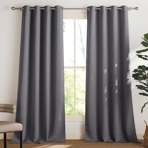 PONY DANCE Lot de 2 Rideau Occultant Thermique Isolant Anti Froid et Chaleur 140x240 (lxH) Tenture Opaque à Oeillets Isolation Lumiere Uv Decoration Chambre Maison Salon Intérieurs, Gris
