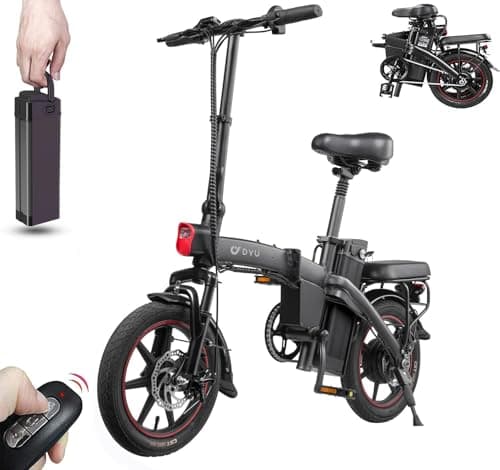 DYU A5 Vélo Électrique, 14 Pouces Velo Electrique Électrique 48V 7.5Ah Batterie, Pliable E-Bike avec écran LCD, Freins à Disque Doubles, Clé sans Fil, Moteur 250W, Urban Ebike Autonomie 40-55km