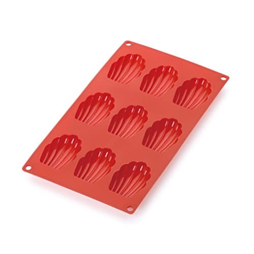 Lékué Moule pâtisserie Madeleines 9 cavités, silicone platine rouge