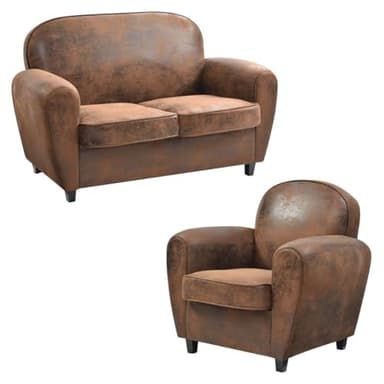AltoBuy GANSSI - Ensemble Fauteuil + Canapé 2P Marron Aspect Vieilli