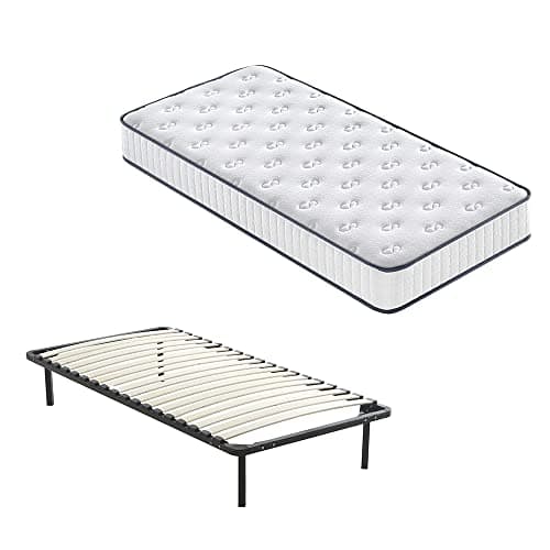 DEWINNER Ensemble Composè:Matelas en Mousse 22 cm et Mousse A Mémoire Matelas +Sommier à Lattes sur Pieds-4 Pieds Inclus(90 x 190 cm)
