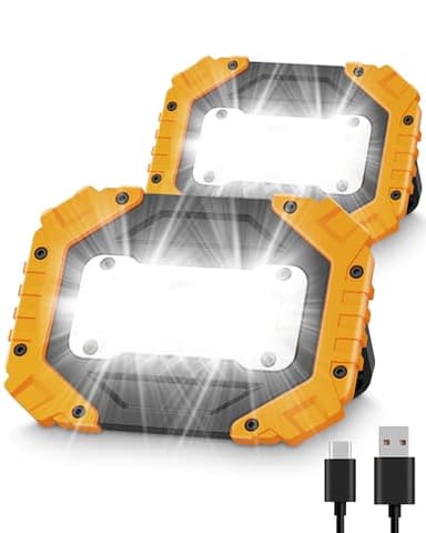Rumicet Lampe de Travail Portable Rechargeable 30W, 4 modes COB LED Rechargeable Projecteur, Super Lumineux Projecteur extérieur COB avec USB étanche pour Camping,Garage, Batterie Lncluses, 2 Pack