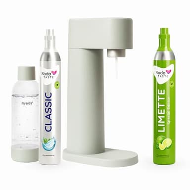 Mysoda Woody Machine à gazéifier en bois composite renouvelable avec bouteille en plastique sans BPA, cylindre de CO2 Classic + cylindre de CO2 citron vert (vert clair, pigeon)