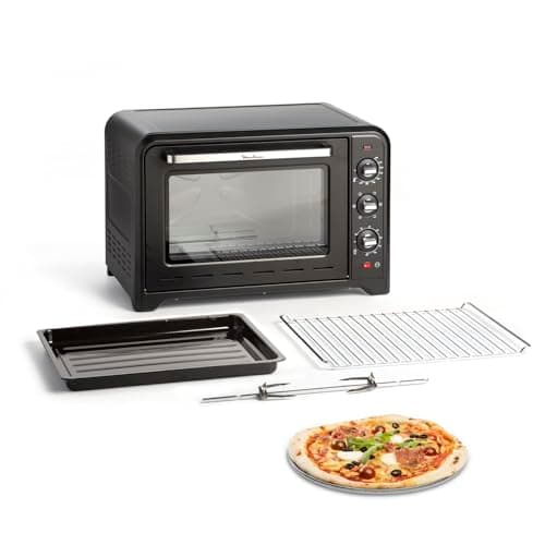 Moulinex Four électrique à chaleur tournante 60 L, 7 modes de cuisson, Tournebroche, Thermostat réglable jusqu’à 240 °C, Timer 120 minutes, 2 grilles réversibles, Optimo, Noir OX495810
