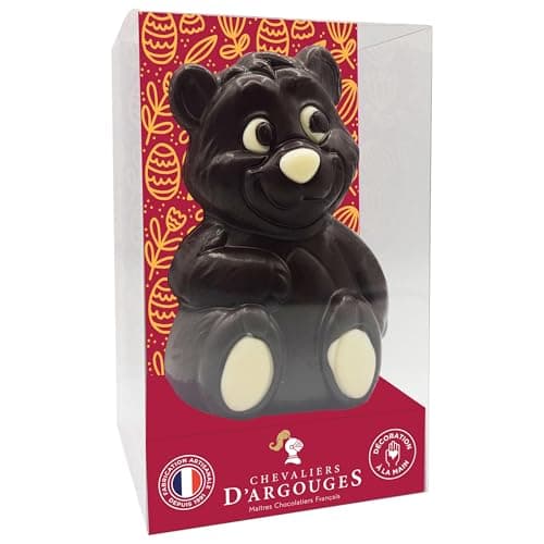 CHEVALIERS D'ARGOUGES Maîtres Chocolatiers Français - Tubo ourson chocolat noir 70% de cacao - Moulage de Pâques - 90g