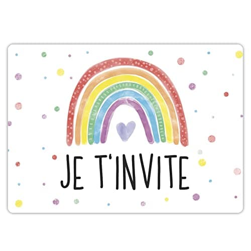 12 cartes d'invitation pour un anniversaire d'enfant avec pochettes d'envoi personnalisées - Invitation colorée pour une fête d'anniversaire - Invitation pour un anniversaire – Arc-en-ciel