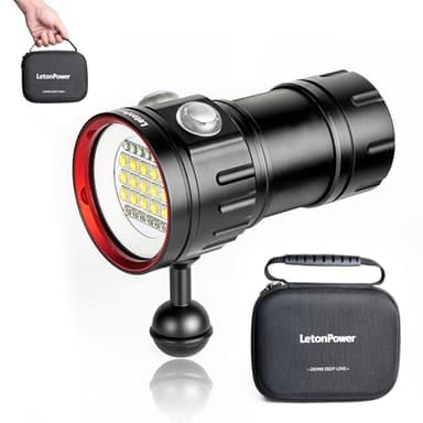 LetonPower B15 Lampe de poche de plongée, 8000Lumens Super Bright Underwater 80m Video Light, Scuba Dive Light, High Frequency use for Outdoor Under Water Sports