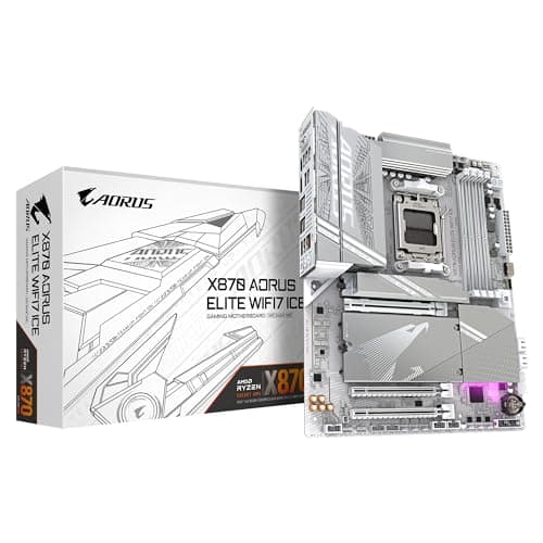 GIGABYTE Carte mère X870 A Elite WIFI7 Ice - Prend en Charge Les processeurs AMD Ryzen 9000, VRM numérique 16+2+2 Phases, jusqu'à 8000MHz DDR5 (OC), 3xPCIe 5.0, Wi-FI 7, LAN 2.5GbE, USB 4