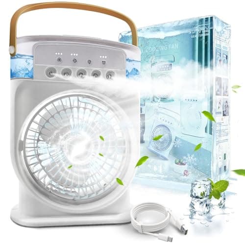 Climatiseur Portable Silencieux 4 en 1, Ventilateur Brumisateur Eau, Climatiseur Mobile sans Évacuation, Mini Climatiseur, Climatisation Rechargeable Clim Humidificateur Type-C avec Minuterie (Blanc)