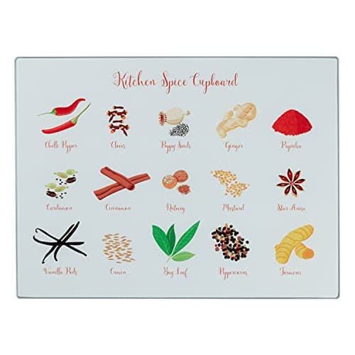 Tala Planche à découper en verre trempé avec motif épices et plan de travail, outil multifonction antidérapant pour protéger les surfaces de travail pendant la préparation des aliments, mesure 30 cm x
