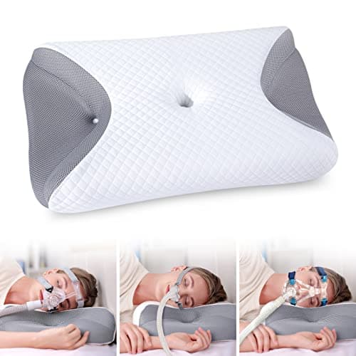HOMCA Oreiller CPAP en Mousse à Mémoire de Forme Réduit la Pression du Masque Facial et Les Fuites d'air, Oreiller pour Dormir sur Le Côté pour Tous Les Masques CPAP, 65x40x9/11cm