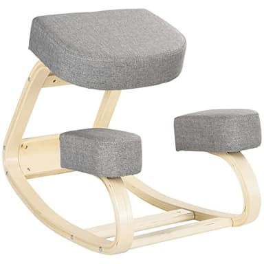 Vinsetto Siège Assis-Genoux Ergonomique Chaise à Genoux Coussin Confortable à Bascule en Tissu et Bois Gris